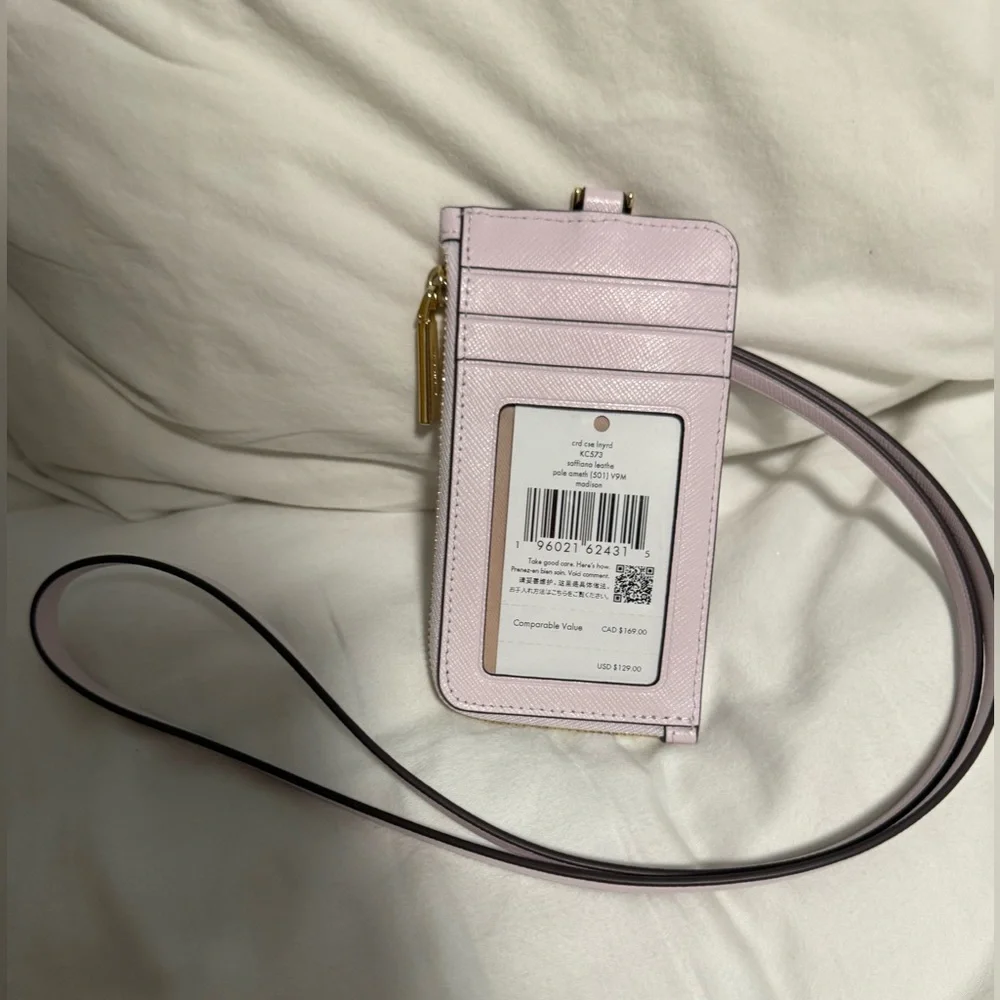 Kate Spade NWT PINK Lanyard with card slots on the back and Zip around pockets! - Picture 5 of 6